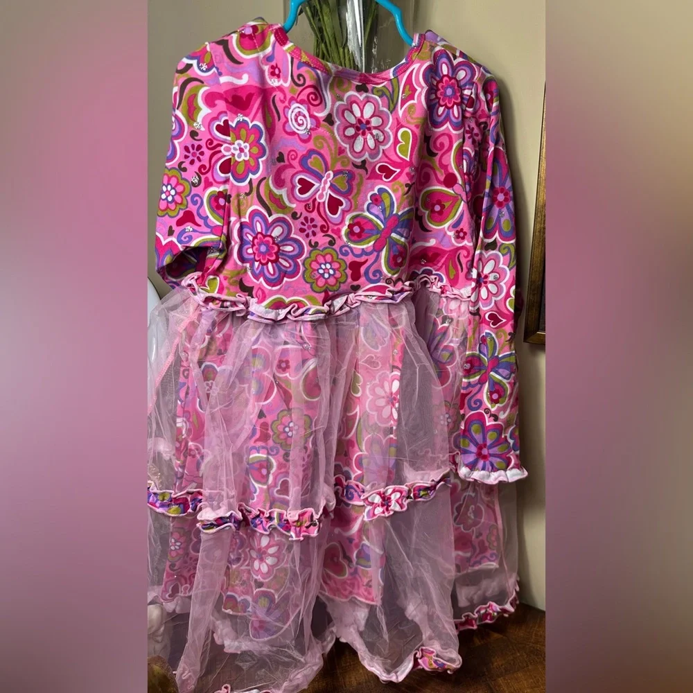 NWT GiGi Size 5 Girls Boutique Dress, Flowers‎ Butterflies, Overlay